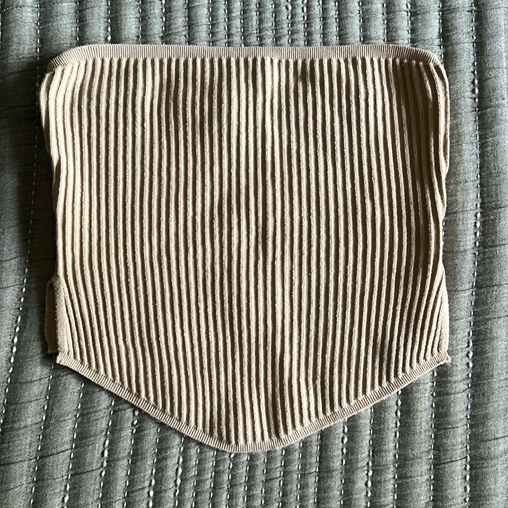 Cream Beige Ribbed Strapless Tube Top WHITE FOX